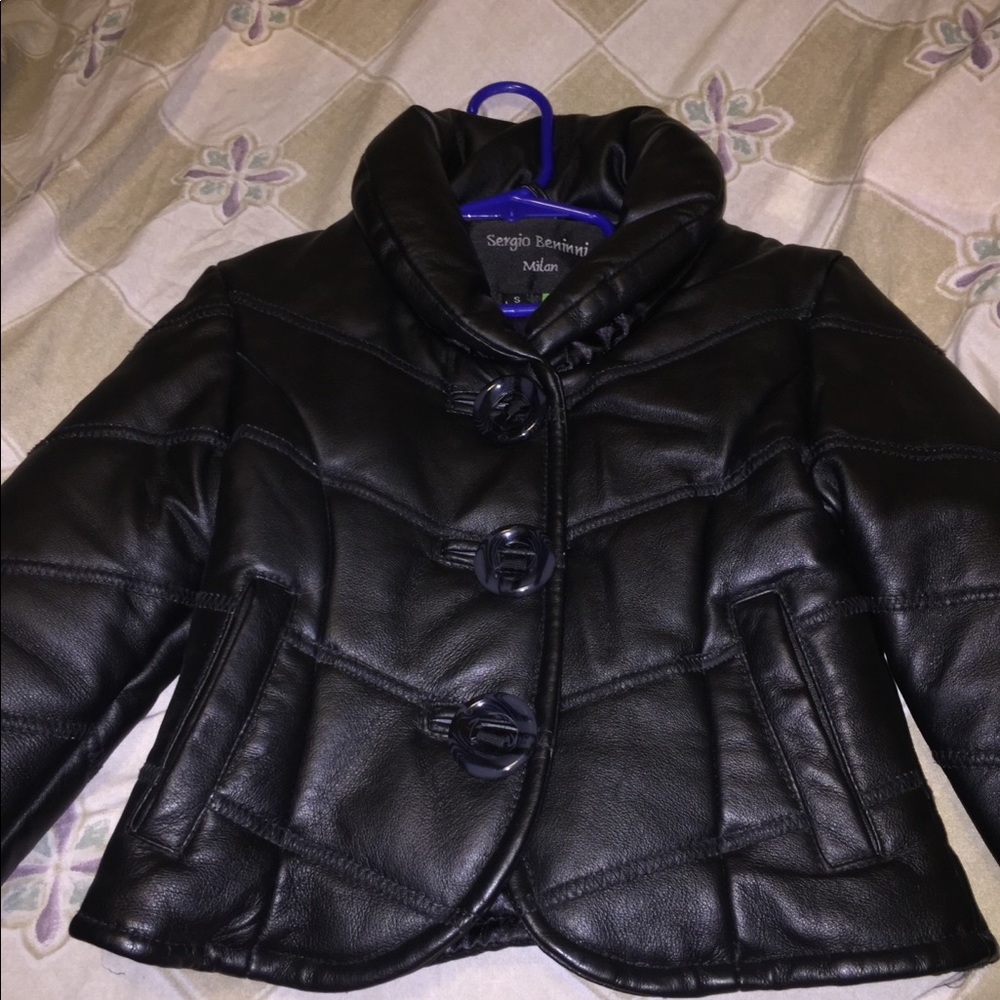 Kids leather black pea coat